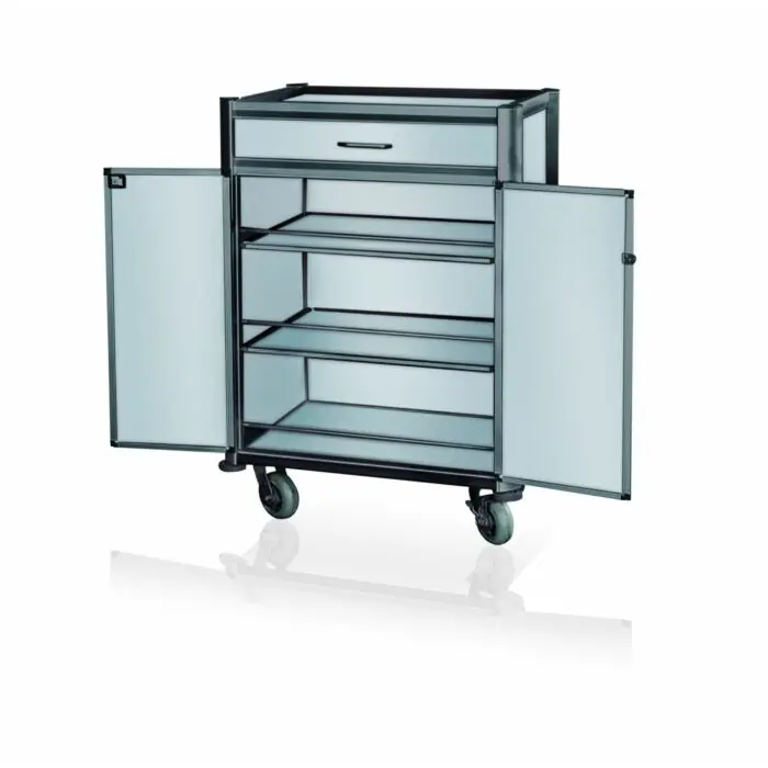 WAS Minibarversorgungswagen 84 x 60 x 135 cm schwarze Kantenprofile Aluoptik Solange Der Vorrat Reicht