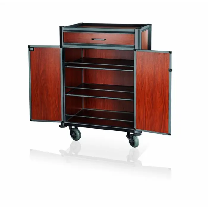 Meistverkauft WAS Minibarversorgungswagen 84 x 60 x 135 cm schwarze Kantenprofile dunkle Holzoptik