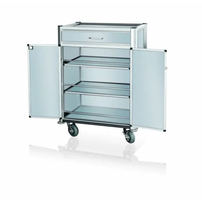 WAS Minibarversorgungswagen 84 x 60 x 135 cm helle Kantenprofile Aluoptik Neu Im Sortiment