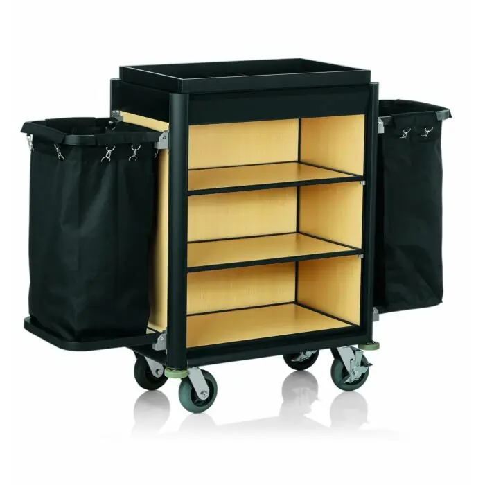WAS Zimmerservicewagen Isabella 2 Wäschesäcke 155 x54 x 116 cm schw. Kantenprofile helle Holzoptik Echt