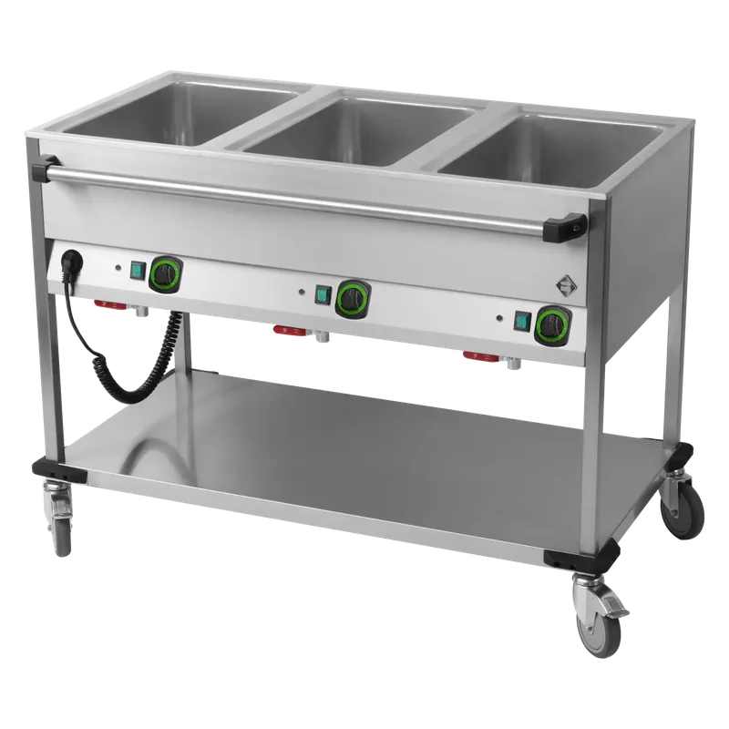 Bain Marie fahrbar elektrisch GN 3-1/1 Steuerung auf der längeren Seite mit Ablageboden | RM – BMPD 3120 Sonderaktion