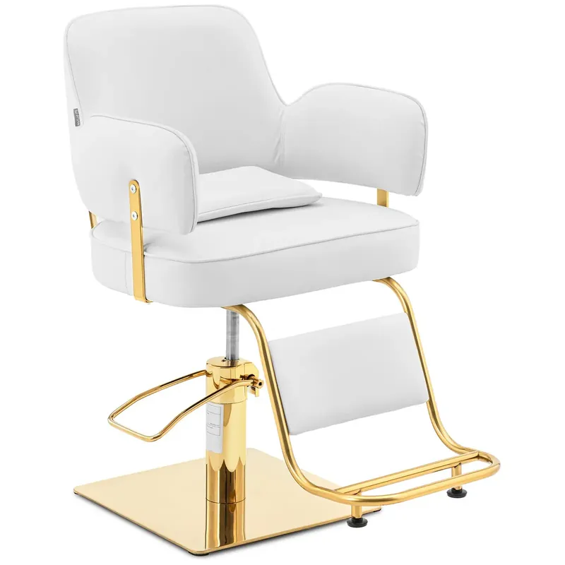 Zertifiziert Friseurstuhl mit Fußstütze – 890 – 1020 mm – 200 kg – Golden, Weiß